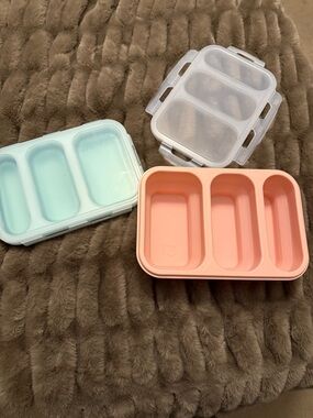 3-Pack Divided Silicone Lunch Boxes - Mint and peach